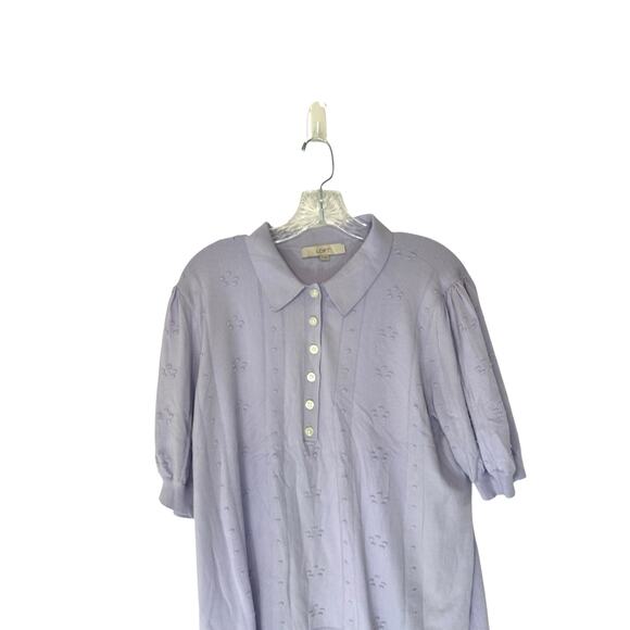 Loft Sweater Shirt Purple Button Front 3D Knit Soft Short‎ Sleeve Work Size XL - Picture 5 of 13